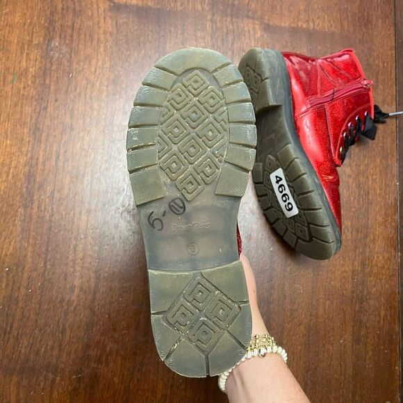 Dream Pairs Unisex Kids Red Ankle Boots 3 Lace Up Block Heels Side Zip Glittery - Picture 3 of 8